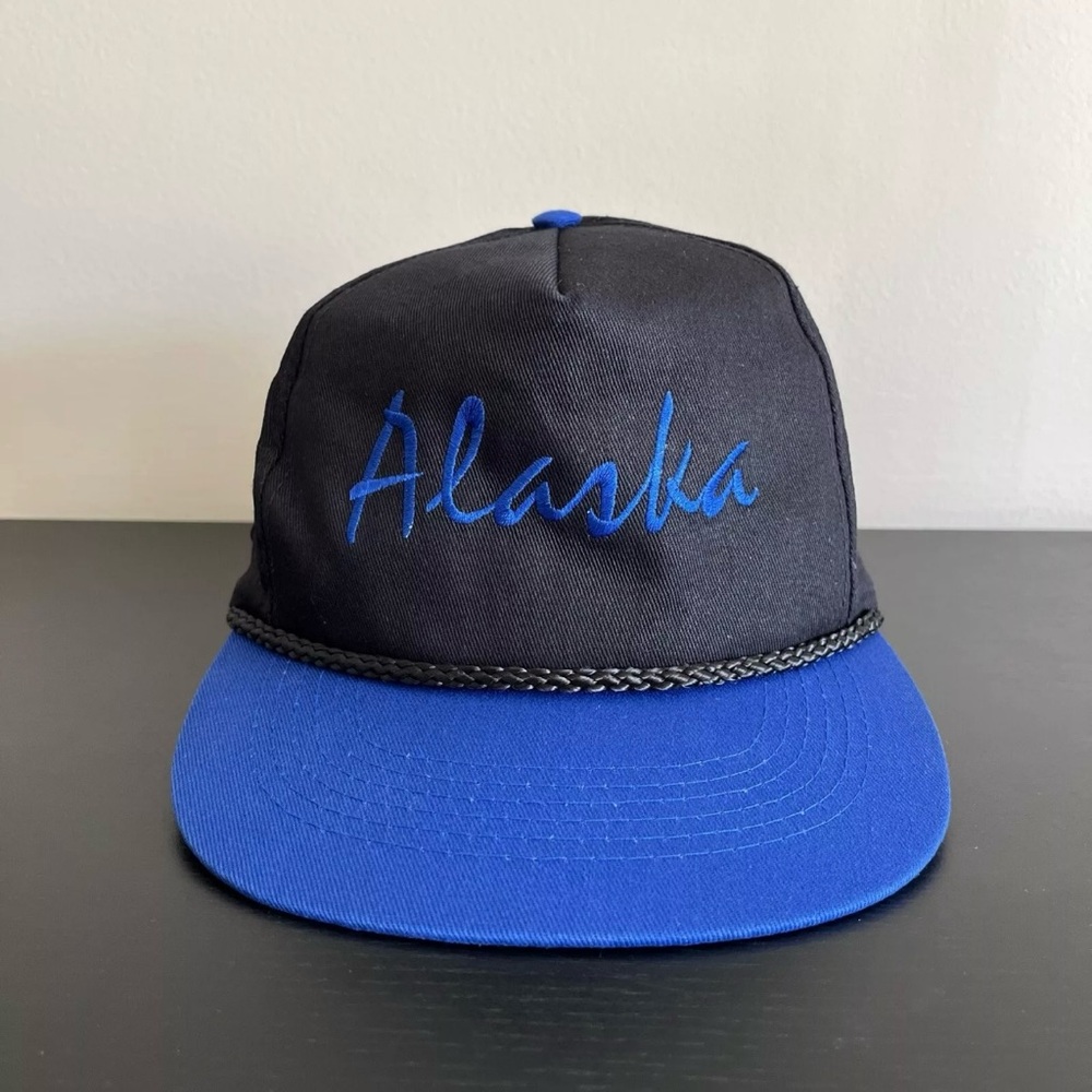 Vintage Alaska Snapback Rope Trucker Hat Headliners By IAAC Black Blue Cotton